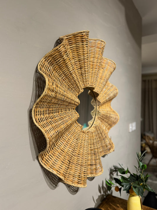 Ripple Mirror in Rattan