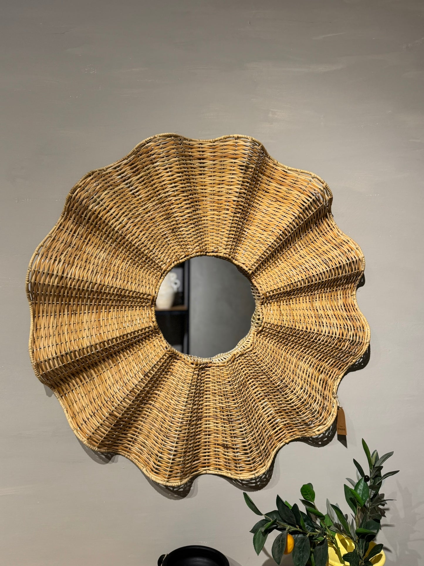 Ripple Mirror in Rattan
